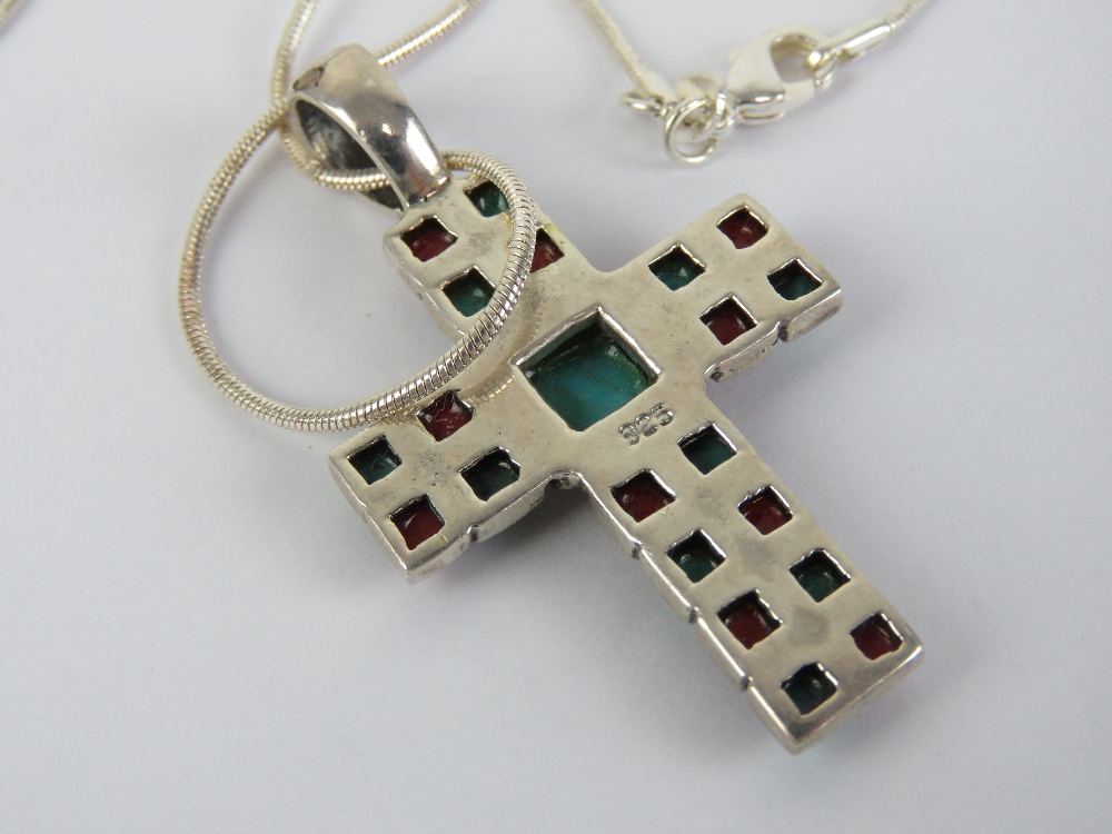 A silver crucifix set with faux coral an - Image 2 of 3