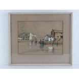 Pastel study, harbour scene, boats befor