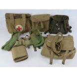 A quantity of assorted British items including water bottle and Bren pouches with carry straps.