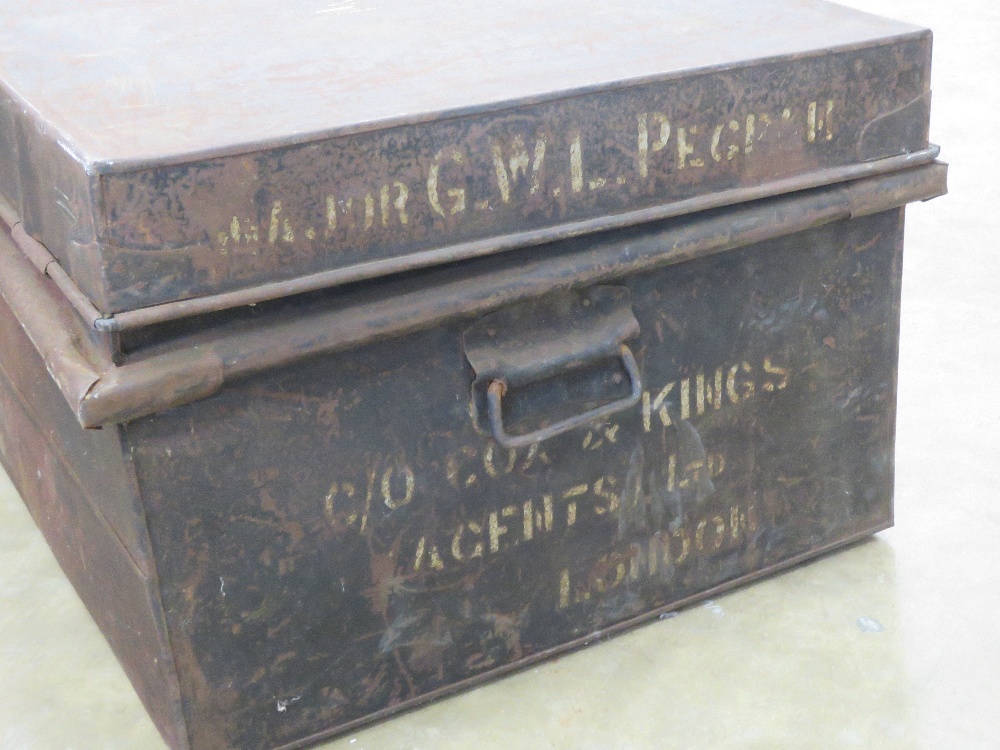 A WWII British Officer's footlocker chest with stencilling 'C/O Cox & Kings London'. - Image 3 of 5