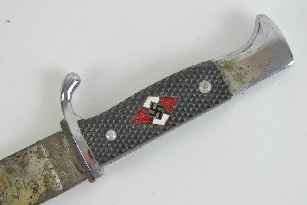 A Hitler Youth knife with scabbard, having engraving to the blade. - Image 5 of 5