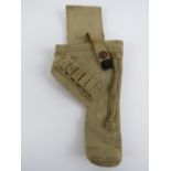 A WWII British Enfield canvas holster having broad arrow mark to back.