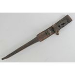 A WWII US Johnson rifle bayonet with leather sheath/frog.