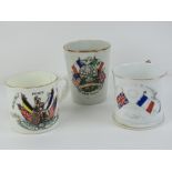 Two 1914-1919 WWI commemorative mugs, together with a British & French alliance commemorative mug.