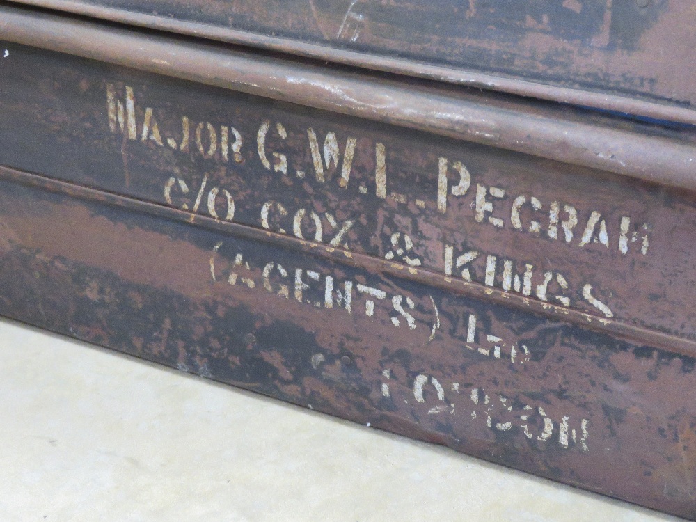 A WWII British Officer's footlocker chest with stencilling 'C/O Cox & Kings London'. - Image 2 of 5