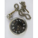 A WWII Jaeger Le Coultre military GSTP pocket watch c1942 having broad arrow upon,