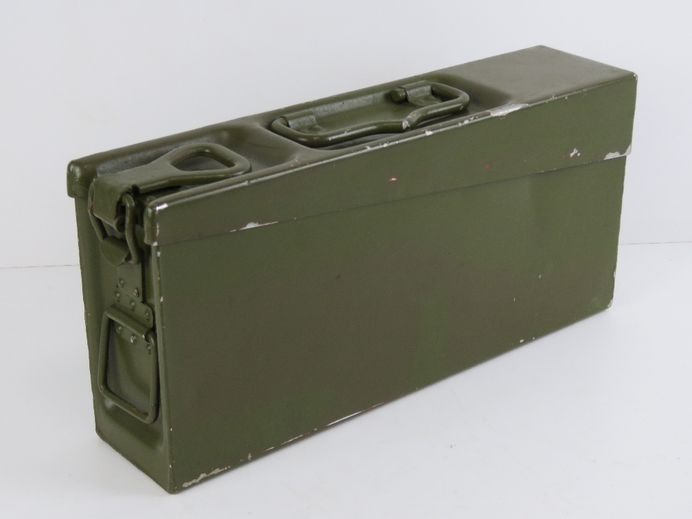 A rare WWII aluminium MG34/42 ammo tin, dated 1939.