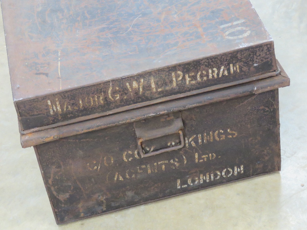 A WWII British Officer's footlocker chest with stencilling 'C/O Cox & Kings London'. - Image 5 of 5