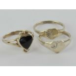 Two sterling silver heart shaped signet rings, size N,