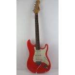 Electric guitar; Fender Squire Strat, red paint, a/f.