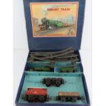 A Hornby train passenger set 0 gauge number 601 Goods Set comprising clockwork locomotive three