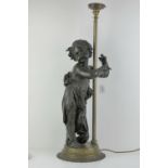 A large and impressive table lamp comprising decorative brass column upon a stepped base,