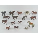A quantity of assorted Britains hand painted lead farm horses, sixteen in total.