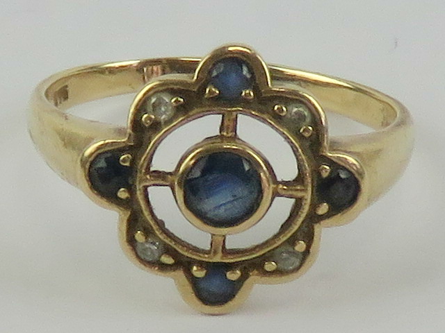 A 9ct gold sapphire and diamond ring, - Image 2 of 6