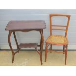 An Edwardian cane seated bedroom chair, together with an Edwardian mahogany planter table.