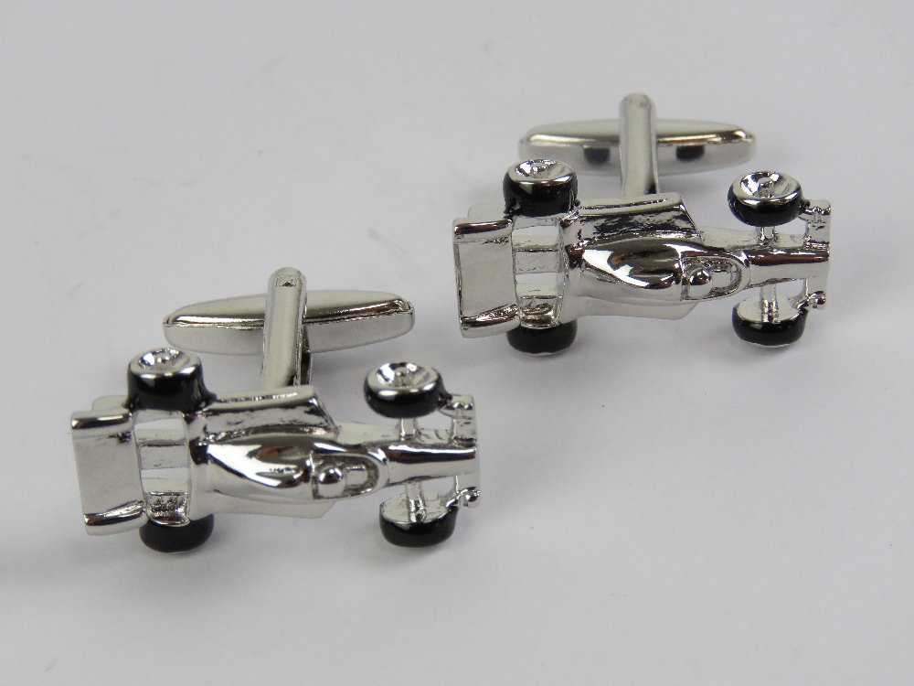 A pair of 'as new' cufflinks in the form of F1 racing cars, in presentation box. - Image 2 of 2