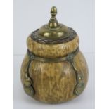 A c1900 Austrian Art Nouveau buff drip finish gourd shaped lidded pot, standing 6" (15cm) high,