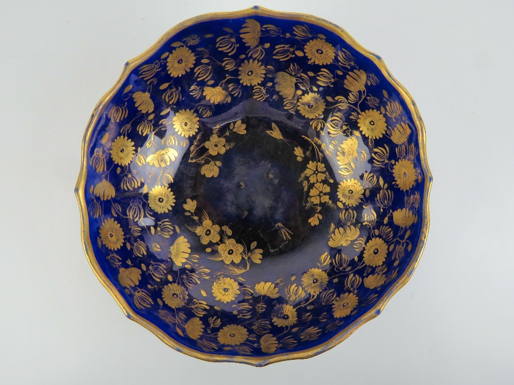 A 19th century cobalt blue and gilded pedestal bowl having floral decoration throughout, - Image 3 of 3