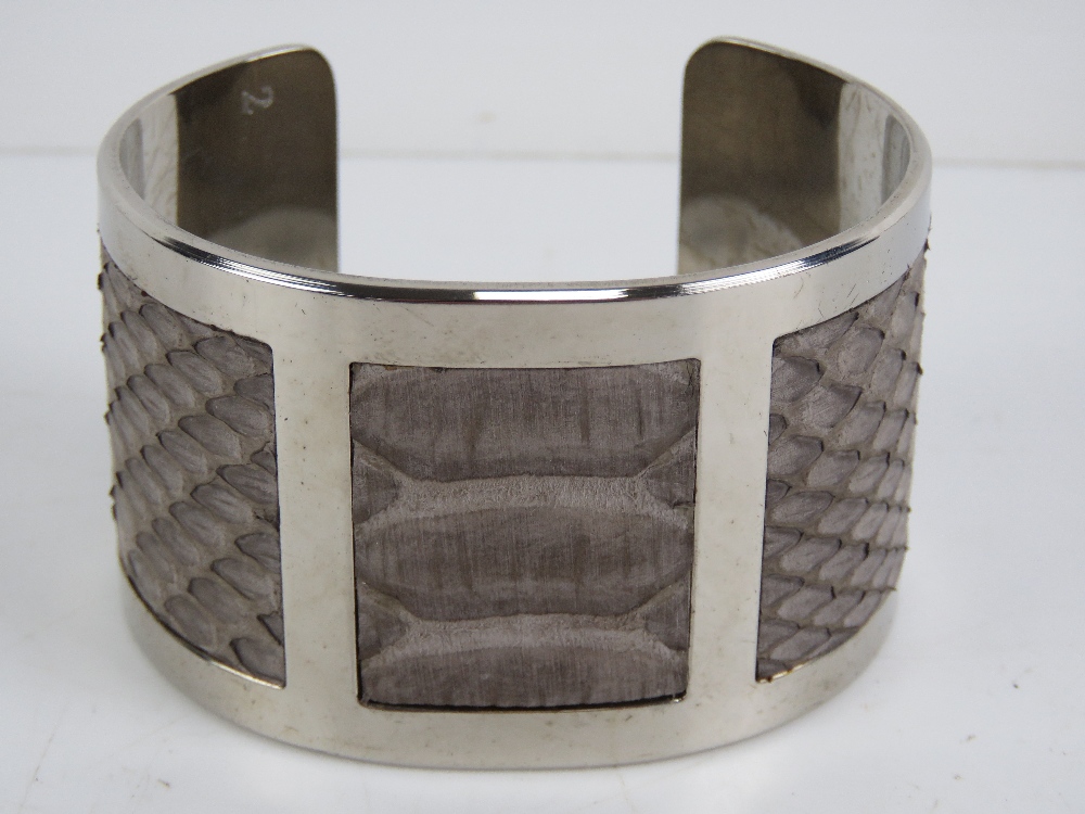 An Aspinal of London cuff bangle having three grey 'crocodile' leather panels upon, - Image 2 of 4
