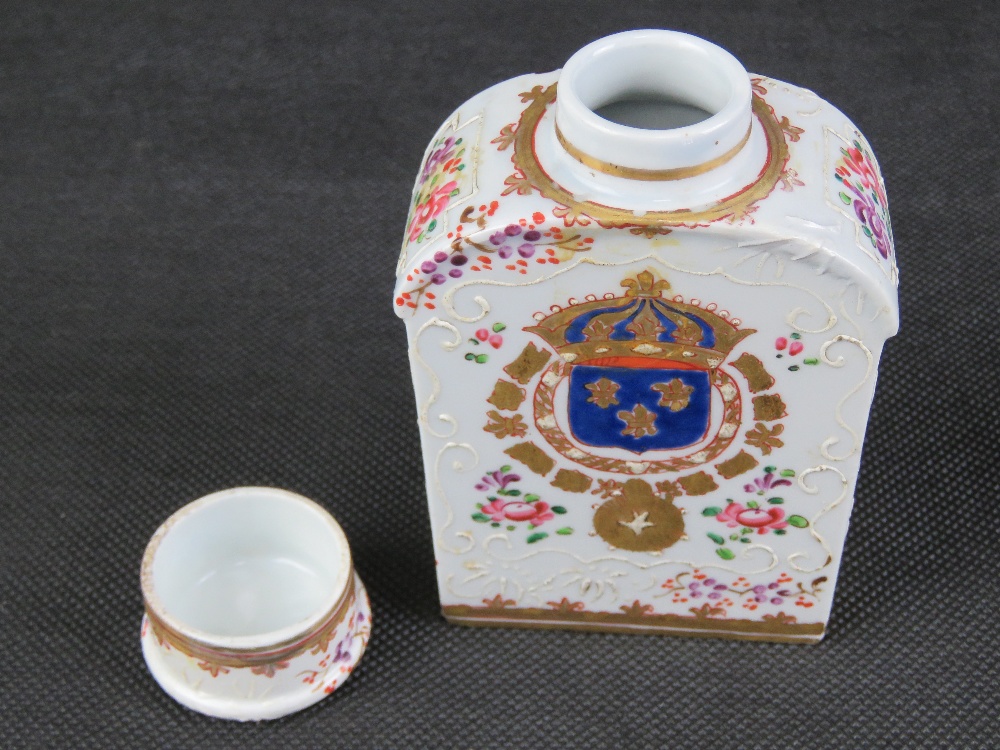 A ceramic lidded flask decorated with floral enamel throughout and bearing heraldic motif to one - Image 5 of 5