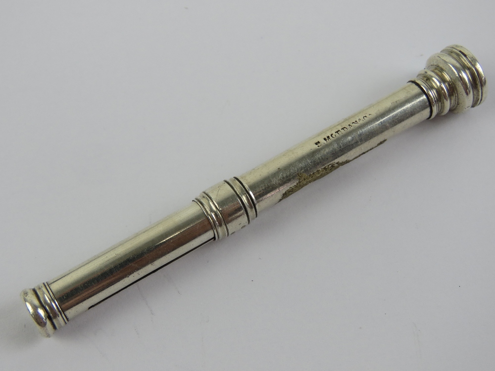 S Mordan & Co; a HM silver retracting pencil having bloodstone seal to end,