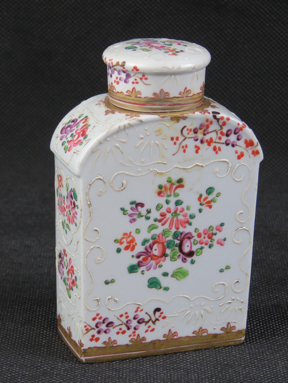 A ceramic lidded flask decorated with floral enamel throughout and bearing heraldic motif to one - Image 2 of 5