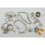 A quantity of assorted silver and white metal jewellery including;