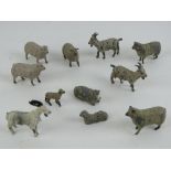 A quantity of assorted Britains hand painted lead sheep, lambs and goats, eleven in total.