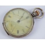 A HM silver top wind pocket watch having white enamel dial with blued steel hands and subsidiary