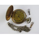 A Temaxi full hunter top wind pocket watch, a/f, together with a HM silver graduated guard chain,