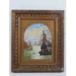 Watercolour; amateur view of sailing ships, signed lower left HH Slingsby 1888,