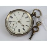 A HM silver key wind pocket watch having white enamel dial marked Gabriel London with subsidiary