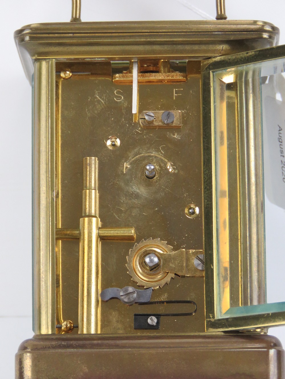 A Matthew Norman five glass brass carriage clock having swing handle over, with key. - Image 4 of 4