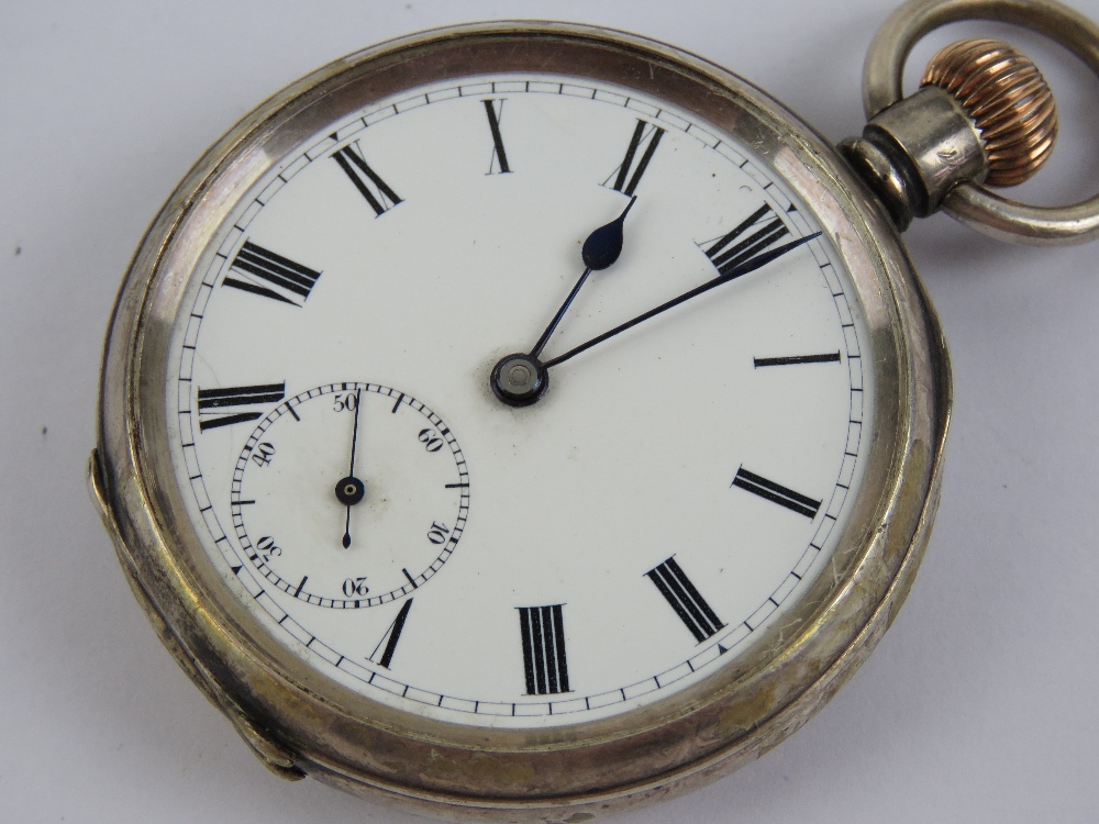 A HM silver top wind pocket watch having white enamel dial with blued steel hands and subsidiary - Image 3 of 6