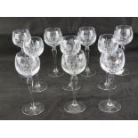 A set of ten clear hock glasses, each standing 19cm high.