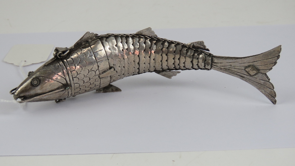 An Indian white metal articulated fish a - Image 3 of 4