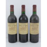 Wine; three bottles of cheateau beltier cote de castillion 1996.