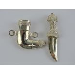 A miniature Osmani ceremonial dagger having sterling silver blade, marked 925 with Arabic hallmarks,