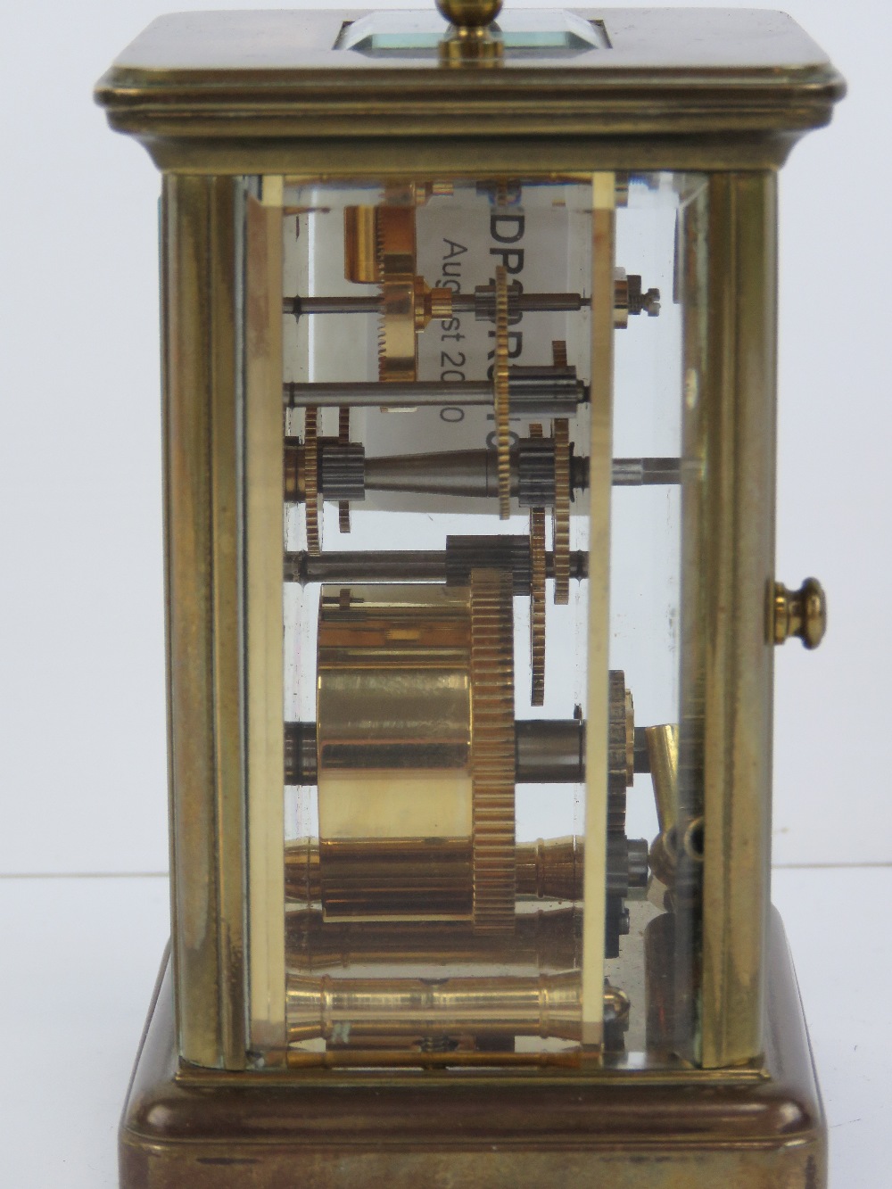 A Matthew Norman five glass brass carriage clock having swing handle over, with key. - Image 3 of 4