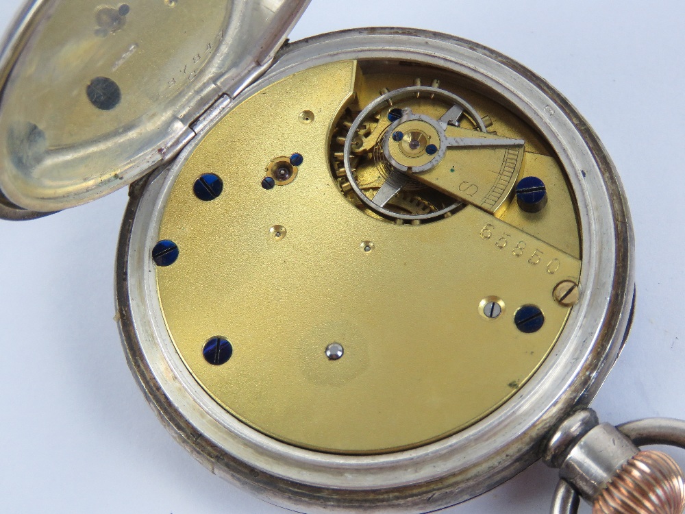 A HM silver top wind pocket watch having white enamel dial with blued steel hands and subsidiary - Image 6 of 6