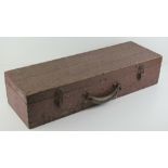 A vintage wooden tool box with leather handle, measuring 66 x 22 x 15cm.