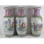 A trio of early 20th century Japanese export oversize shoulder vases,