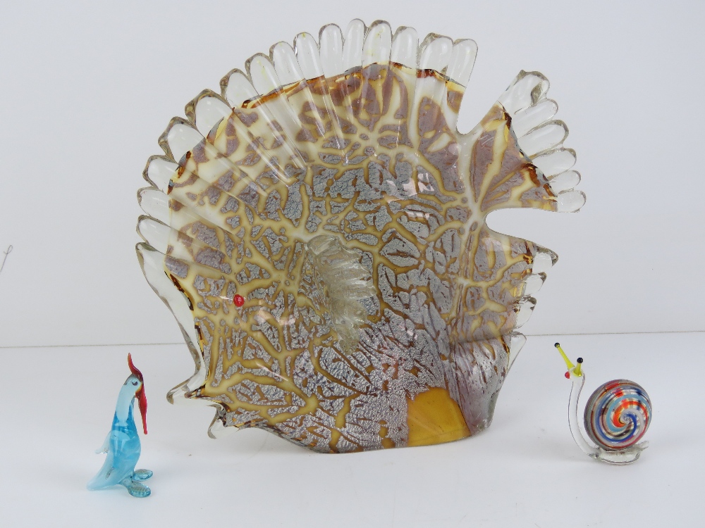 A Murano style glass fish in yellows and silver, 16.