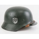 A German over-painted SS single decal helmet,