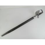 An 1871 pattern Naval cutlass, having inspection marks upon, 65.5cm blade, with leather scabbard.