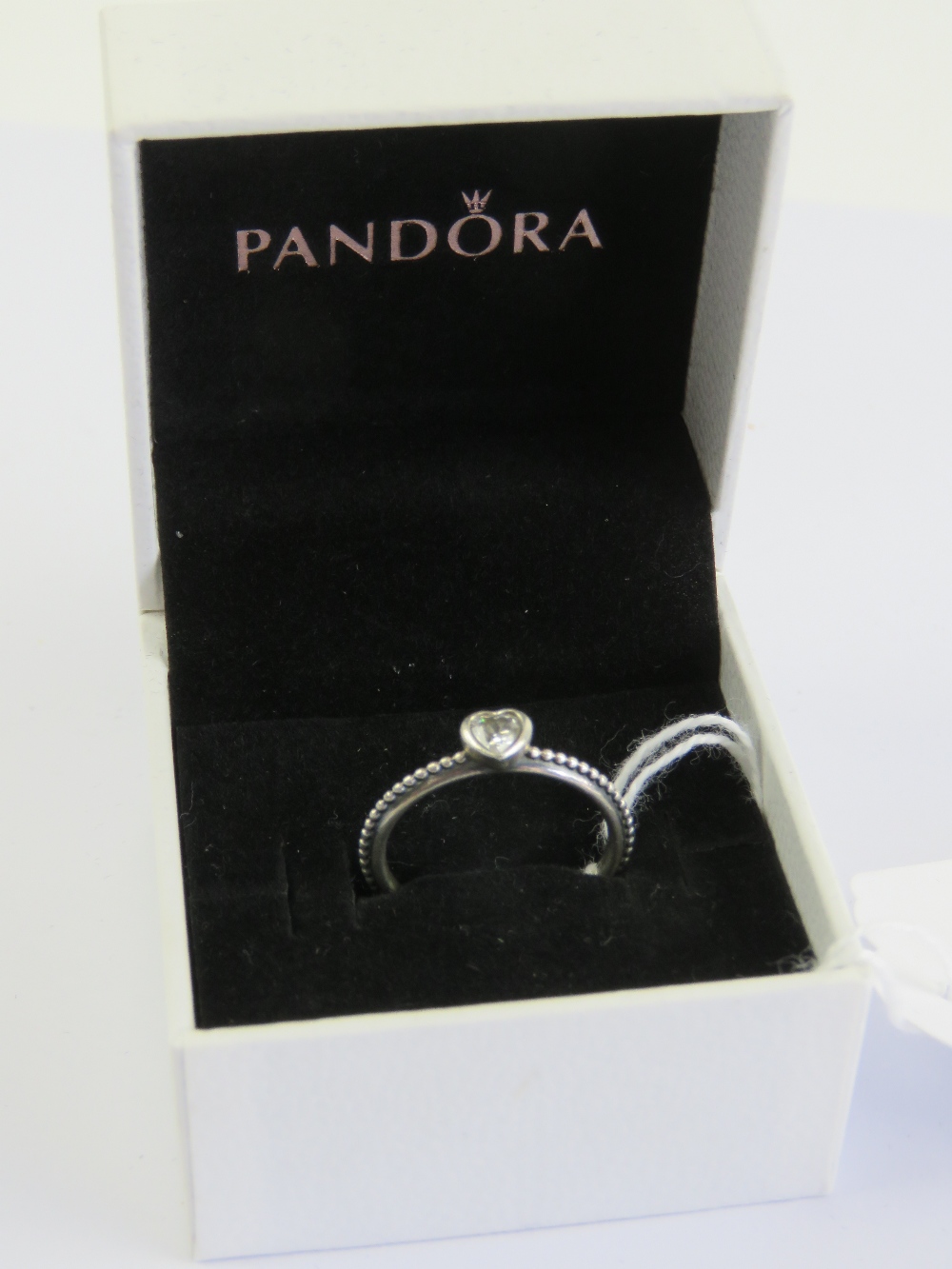 A silver Pandora ring having heart set with white stone to centre, marked S925 ALE 54, - Image 3 of 3