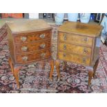 A half veneered walnut chest of three drawers raised over Queen Anne style legs, 45 x 33 x 68cm,