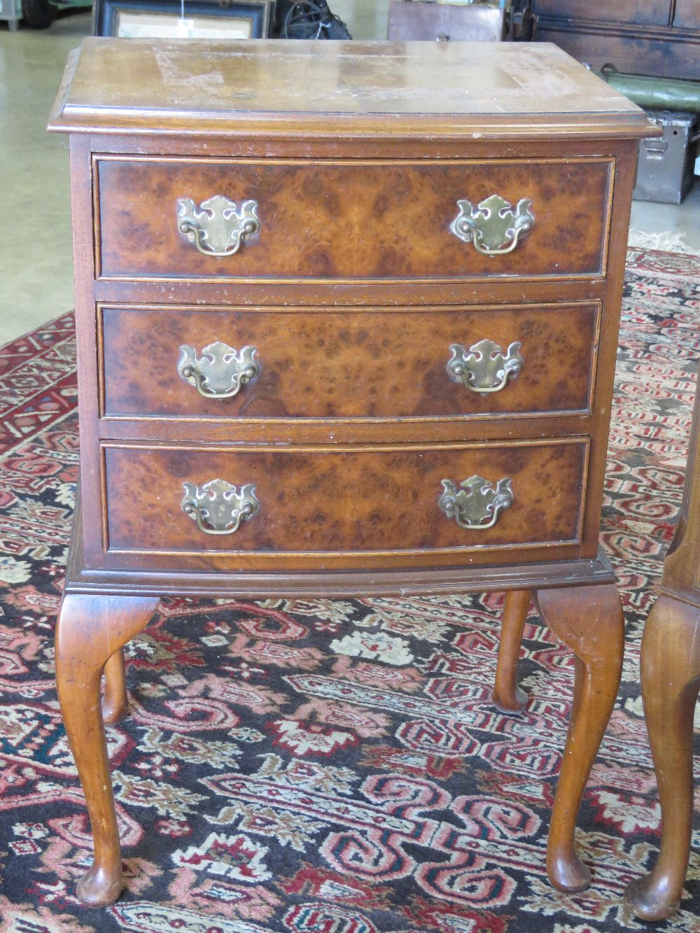 A half veneered walnut chest of three drawers raised over Queen Anne style legs, 45 x 33 x 68cm, - Image 2 of 3