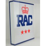 A rare and original 20th century fully illuminated Royal Automobile Club (RAC) wall sign bearing