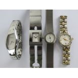Ladies designer watches; Kenneth Cole, Anne Klein, DKNY and Storm. Four items.